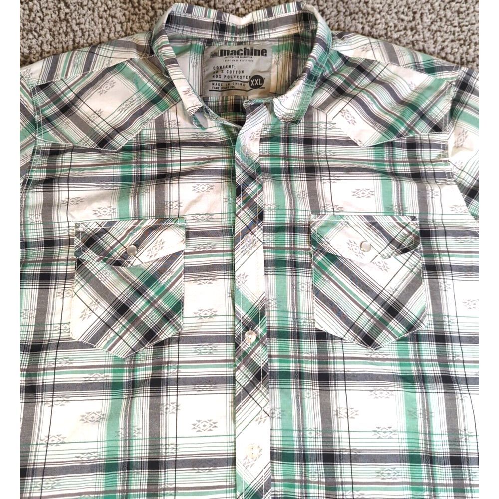 Machine Men's Pearl Snap Pockets Short Sleeve Button Up‎ Casual Shirt, Size XXL